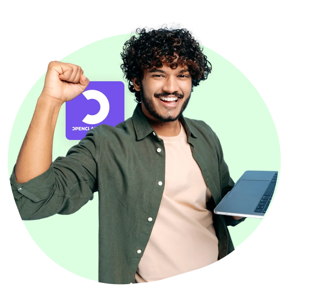 A smiling man with a computer