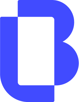 Lettre majuscule B stylisée en bleu.